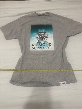 Diamond Supply Co. Gray Short Sleeve Tee with Teal Gradient Diamond Graphic